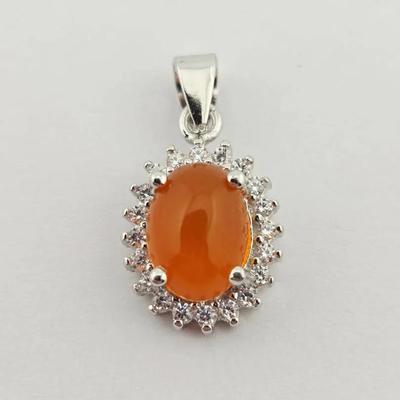 Natural Orange Opal Sterling Silver Pendant 