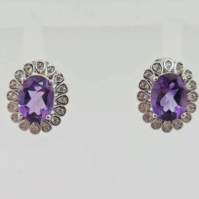 2.5ctw Natural Unheated Amethyst Sterling Silver Earrings 