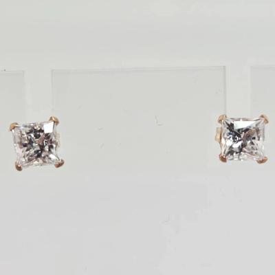 14k Rose Gold 1.5ctw Princess Cut Cz Stud Earrings 