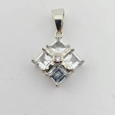 1ctw Natural Unheated Aquamarine Sterling Silver Pendant 