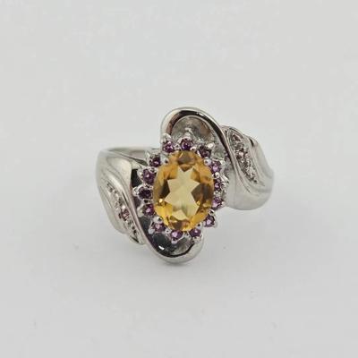 1.25ct Natural Unheated Citrine & Sapphire Sterling Silver Ring 