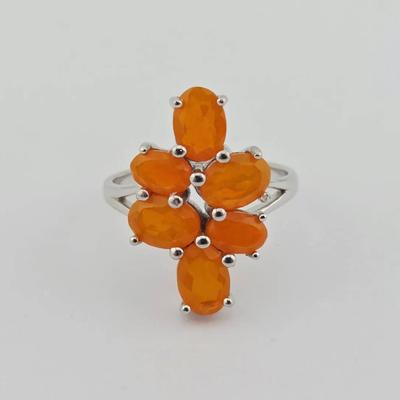 Natural Orange Opal Cluster Sterling Silver Ring 