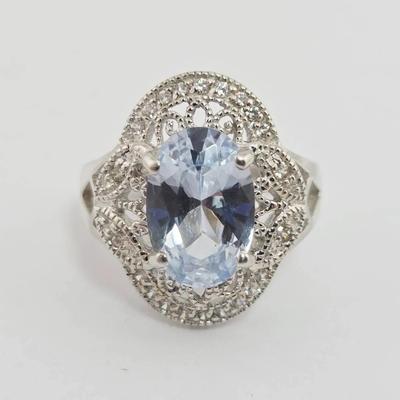 3.75ct Sky Blue Topaz Sterling Silver Ornate Ring