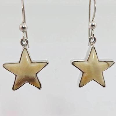Star Cut Tan Agate Sterling Silver Earrings 