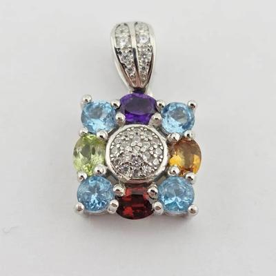 Natural Unheated Multicolor Gemstone Sterling Silver Pendant 