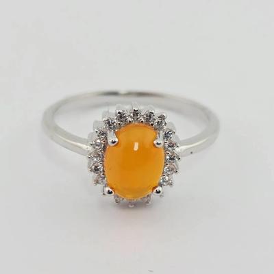 Natural Enhanced Orange Opal Cabochon Sterling Silver Ring 