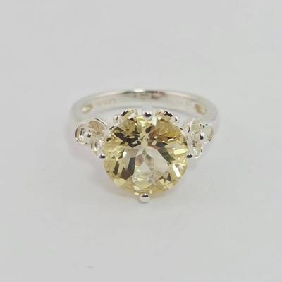 3ct Round Lemon Quartz Sterling Silver Floral Ring