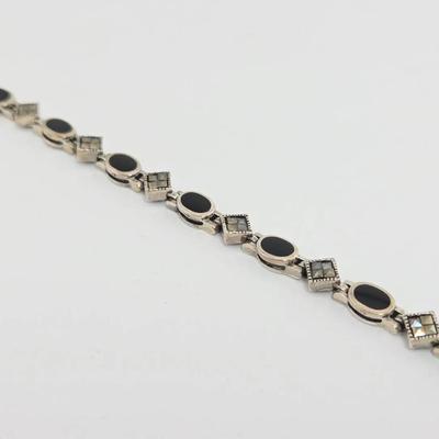 Onyx Marcasite Sterling Silver Bracelet 