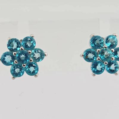 Natural Paraiba Blue Topaz Sterling Silver Earrings 
