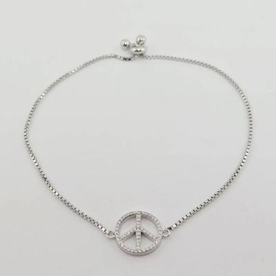 Sterling Silver Adjustable Peace Symbol Bracelet 