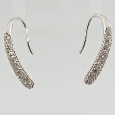 14k White Gold Diamond Hook Earrings 