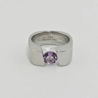 .7ct Natural Amethyst Tension Set Stainless Steel Ring