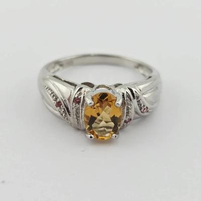 1.25ct Natural Unheated Citrine & Sapphire Sterling Silver Ring 