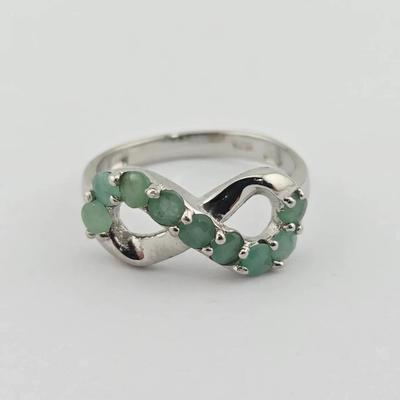Natural Unheated Emerald Sterling Silver Infinity Ring