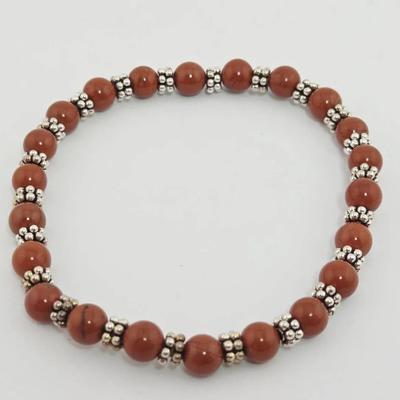 Sterling Silver Red Jasper Stretch Bracelet 