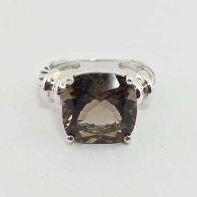 5ct Natural Smokey Quartz Cushion Cut Sterling Silver Twist Ring 
