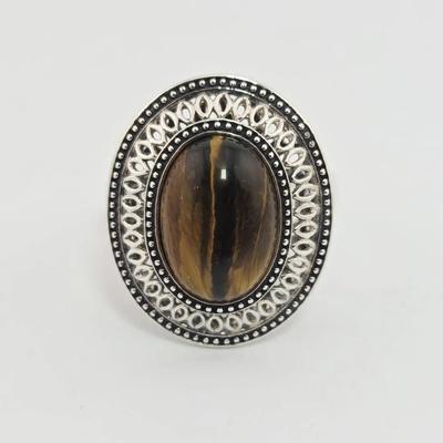 Tiger's Eye Filigree Sterling Silver Ring 