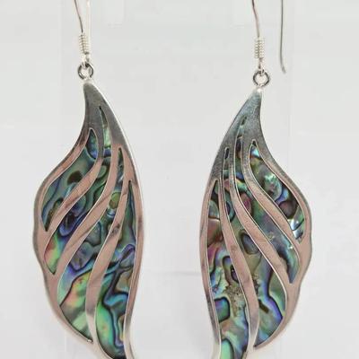 Large Sterling Silver Abalone Earrings 
