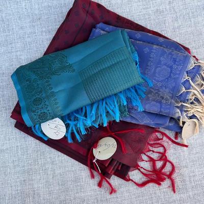  Beautiful Silk Scarves (7) and Multicolor Fancy Bindi Pack