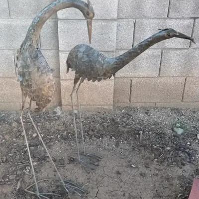 Pair of Metal Cane Garden Sculptures W/ Weathered Patina Finish.