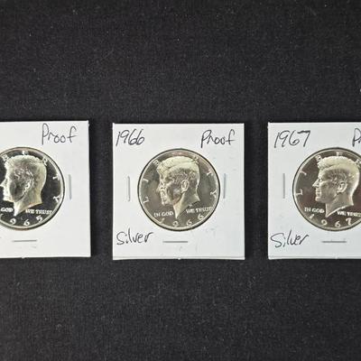 3 Proof Silver Kennedy Halves: 1965, 1966, 1967
