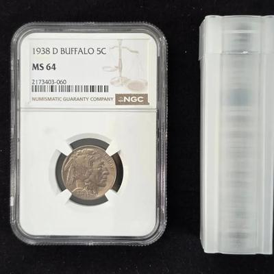 1938-D Buffalo Nickel NGC Mint State MS-64 and 1 Roll of 40 Buffalo Nickels