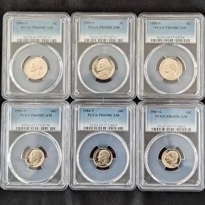 1983-S to 1985-S PR69DCAM Dimes and Nickels, PCGS Graded