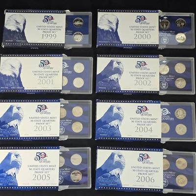 8 US Mint Issued Proof Statehood Quarters Sets, Original Packaging