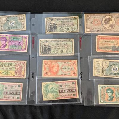 Military Payment Certificates, US Currency & 1 $10 Note
