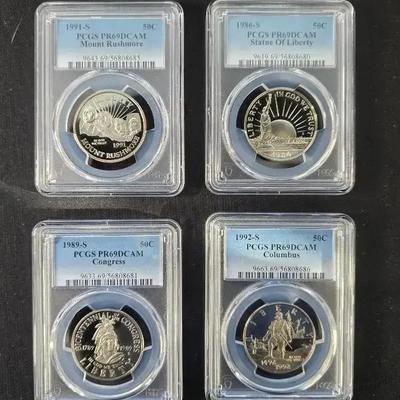4 PCGS Graded 50 Cent Commemorative Coins, All PR-69 DCAM
