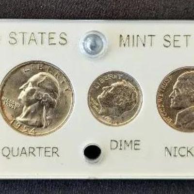 1954-D Silver US Mint Set, 1 Cent - 50 Cents, BU/Uncirculated