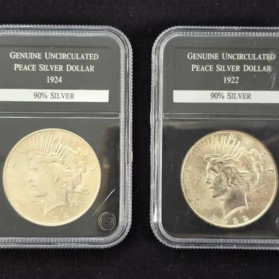 1922 and 1924 Uncirculated Peace Dollars