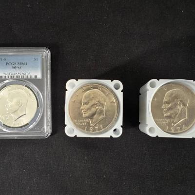 1971-S PCGS Silver Eisenhower Dollar and 40 Ike Dollars (2 Rolls)
