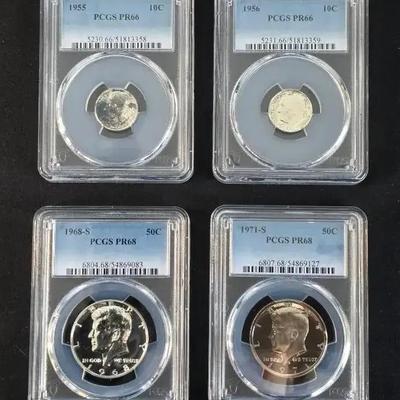 2 PCGS Proof Silver Roosevelt Dimes PR-66 and Silver PR-68 Kennedy Half PCGS