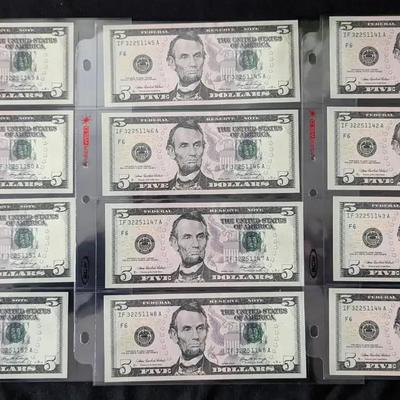Uncirculated 2006 $5 Federal Reserve Notes, Consecutive Serial Numbers