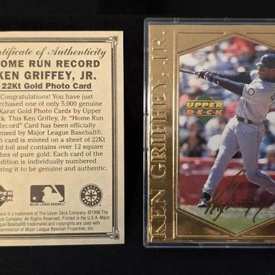 1996 Upper Deck 22k Gold Ken Griffey Card with COA/Box