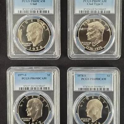 1974-S, 76-S, 77-S, 78-S PCGS Graded Proof Eisenhower Dollars 