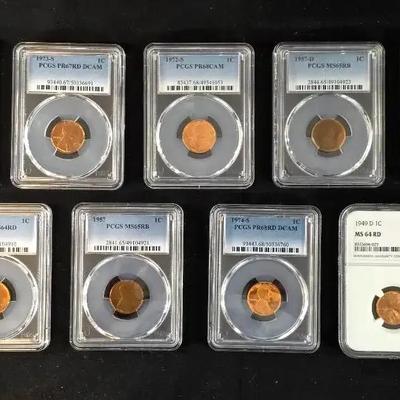 9 PCGS/NGC Graded Lincoln Cents PF & MS Wheat Cents and Memorials