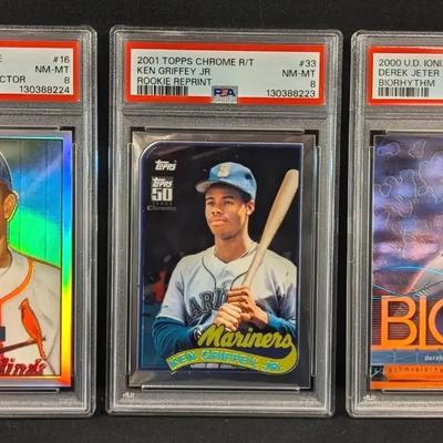PSA Graded Baseball Cards: Chrome 2001 Griffey Jr., Chrome 2001 Garagiola, & 2000 Jeter