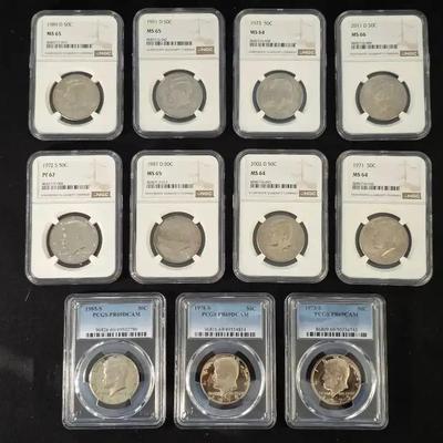 11 PCGS/NGC Graded Kennedy Halves, Proof and Mint State