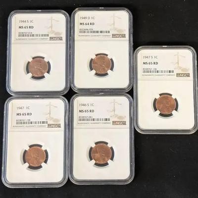 5 NGC Graded Lincoln Wheat Cents