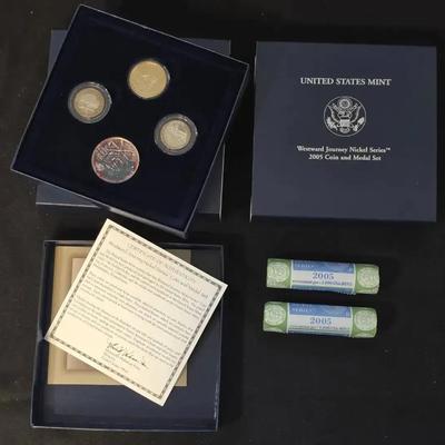 2005 P&D Mint Westward Journey Nickel Rolls and 2 2005 Westward Journey Proof Coin and Medals Sets