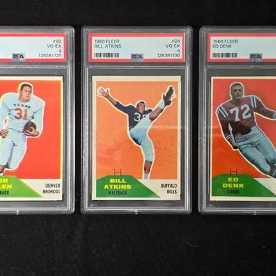 3 PSA Graded 1960 Fleer Football Cards, All VG-EX 4