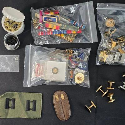 Large Group of Military Ribbons, Medals, Pins Etc.
