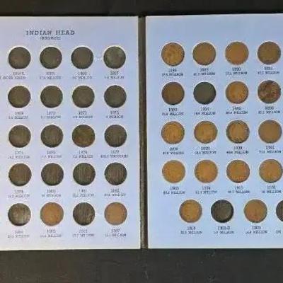 Indian Head Cent Collection In Folder, All In Correct Placements, 28 Coins, 1859-1864