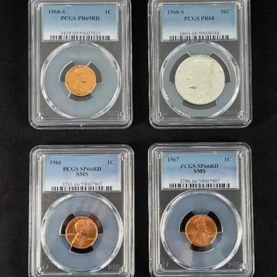 PCGS Graded Lincoln Cents and Silver 1968-S Kennedy Half
