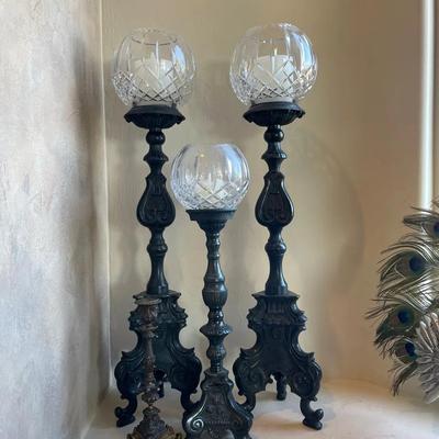 Cast Iron and Crystal Candelabras 