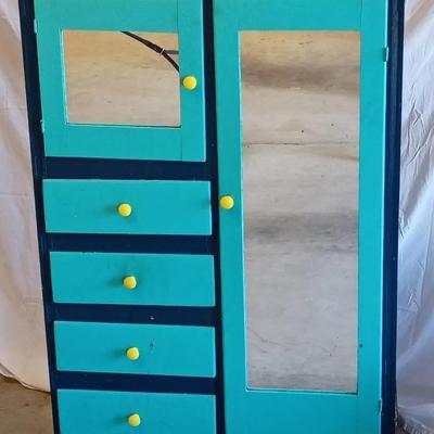 Hand Painted Mirrored Cabinet 