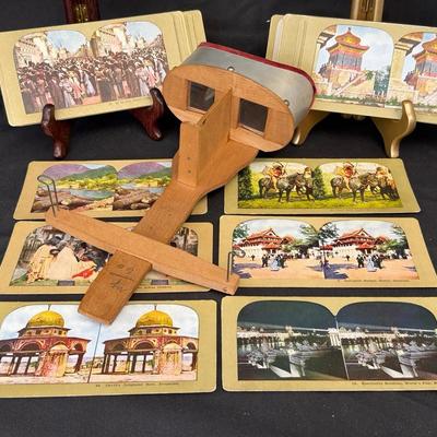 Vintage Wooden Stereoscope With Cards 