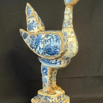 Chinese Porcelain Blue & White Tiled Pheasant 